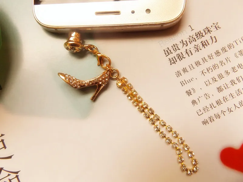 3,5 мм горячая Распродажа изысканное алмазное высокий каблук кристалльное с кисточкой цепь Мобильная Пылезащитная заглушка для телефона