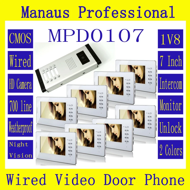 D107C Hot Selling Profession smart home 7 inch color TFT LCD screen monitor has wired Digit video intercom doorbell function