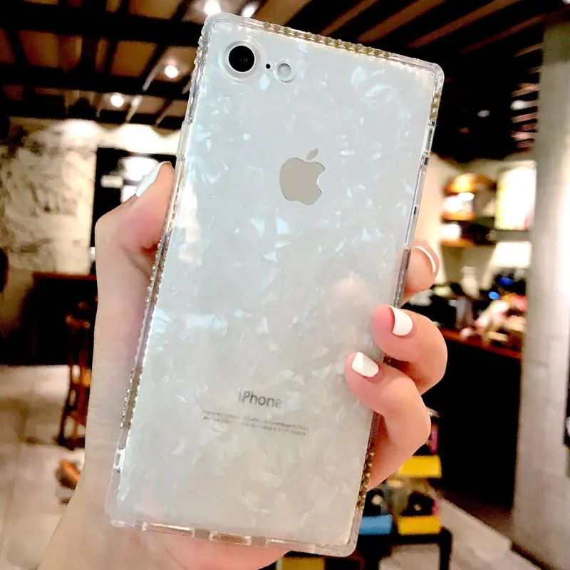 Ascromy For iPhone 7 Plus Phone Case Square Marble Luxury Rhinestone Glitter Cover For iPhone 8 6 6S 5 5S SE X Coque Accessories (5)