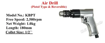 

Pneumatic Drill 1/2`` Collet Air Drilling Machines Pistol Type Reversible Air Power Driller Tools High Quality (KBPT)