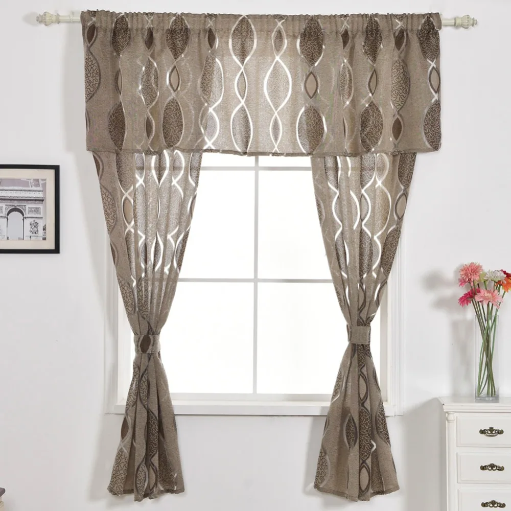 Cortina corta Jacquard valance cortina de cocina casa sala de estar puerta balcón tratamiento ventana moderna cortina geométrica