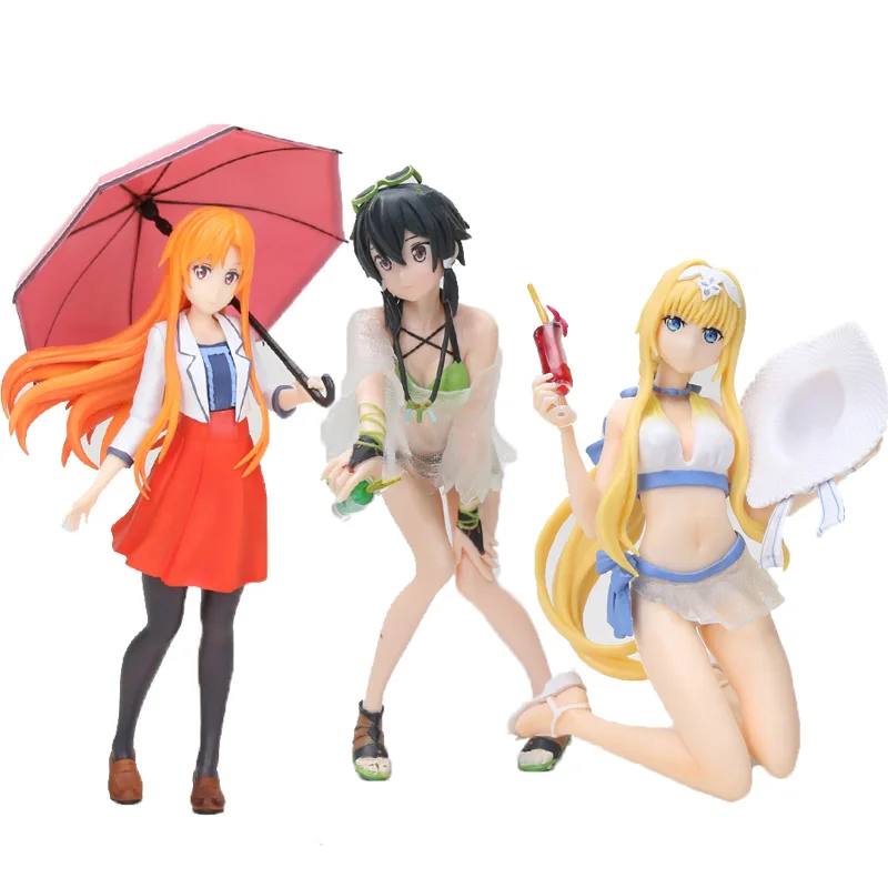 

14-18cm Anime Sword Art Online figure Toys SAO EXQ Asada Shino Yuuki Asuna Casual clothes umbrella Ver.Figure PVC Model Toys