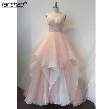 

Pink Front Floor-Length Wedding Dress 2019 Bridal Dresses Spaghetti Straps Tulle Zipper Back without tail Vestido De Noiva