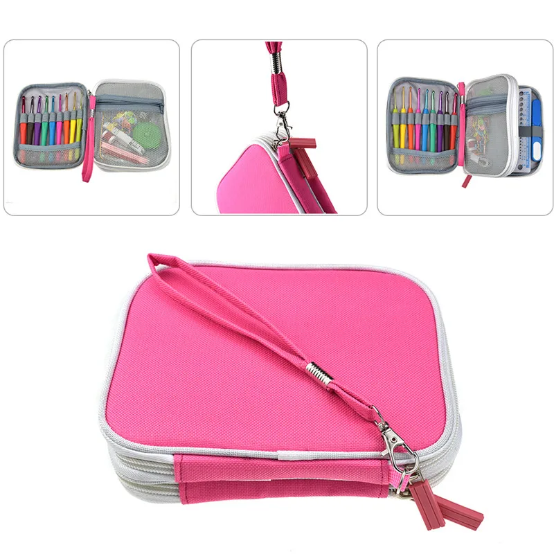 Looen 16pcs Crochet Hooks Set Knitting Sewing Needles 52pcs Full Knit Gauge Scissors Stitch Holder Sewing Accessories With Case (2)