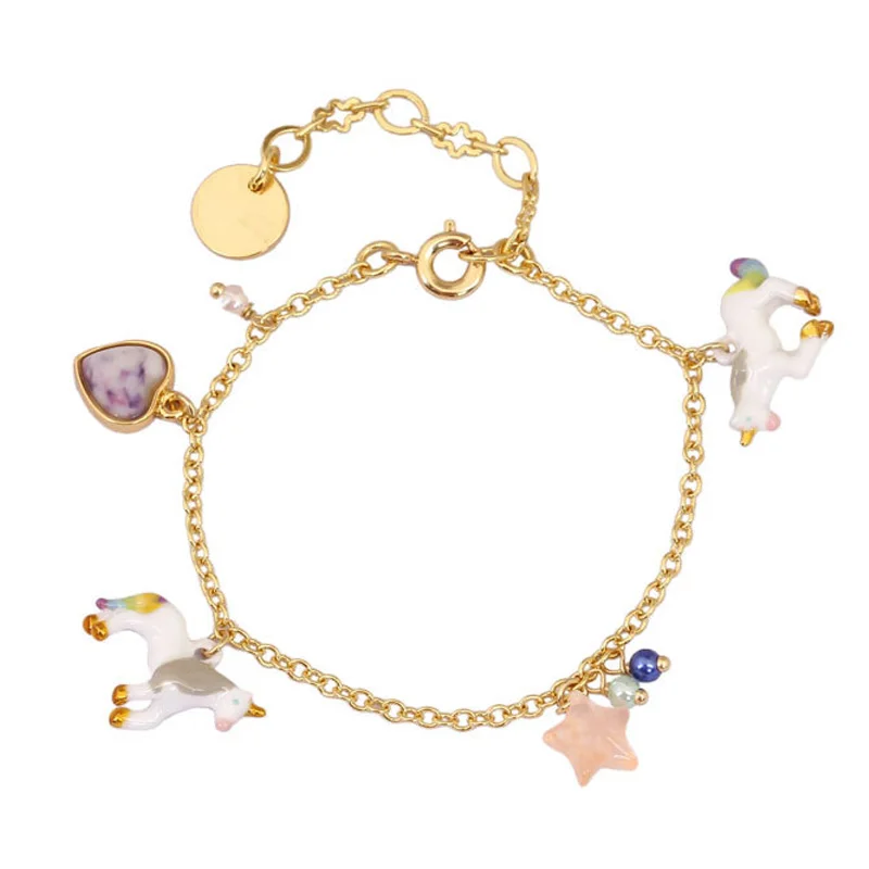 

Unicorn Series Colorful stars Love Pearl Bracelet Bangle for women enamel glaze Dream fairy horse bracelets for women