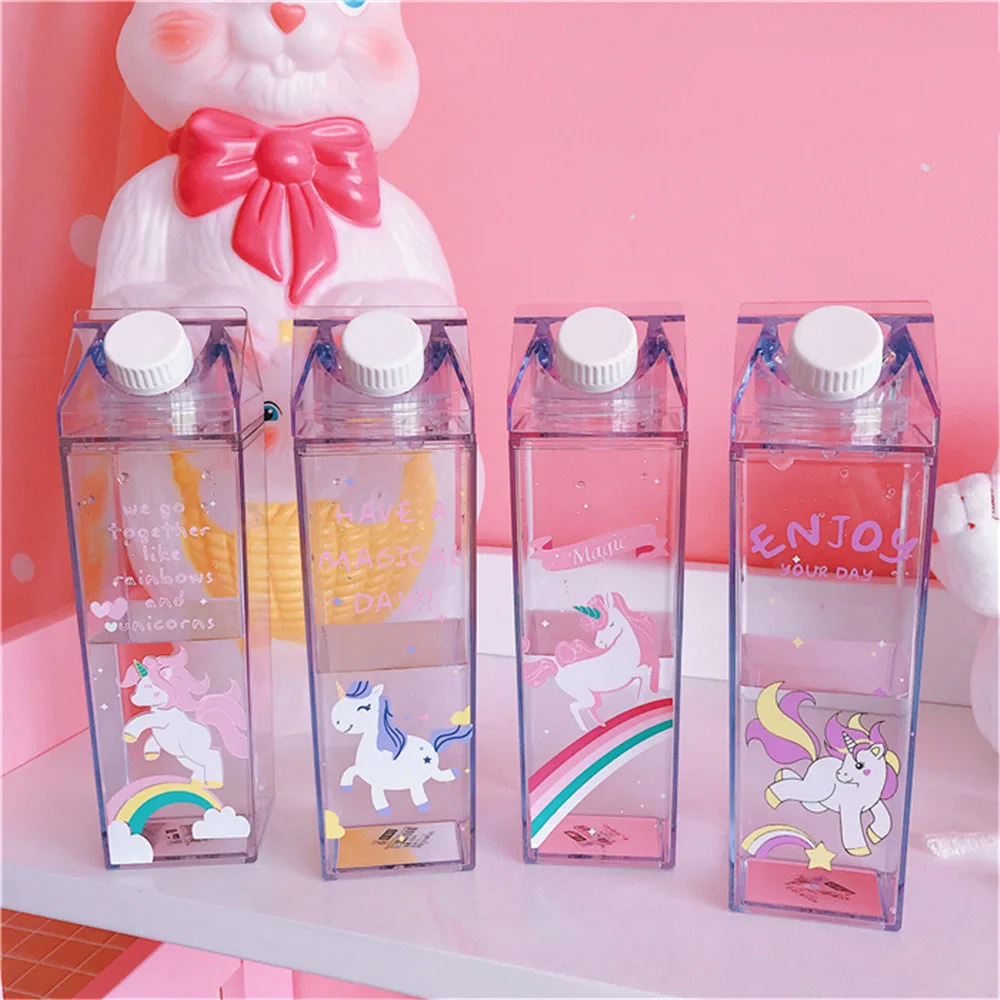 Cartoon Water Bottles Milk Box Shape Plastic Cups Students Cute Pink Panther Drink Bottle for Juice Coffee Tea Drinkware Cartoon Water Bottles Milk Box Shape Plastic Cups Students Cute Pink Panther Drink Bottle for Juice Coffee Tea Drinkware