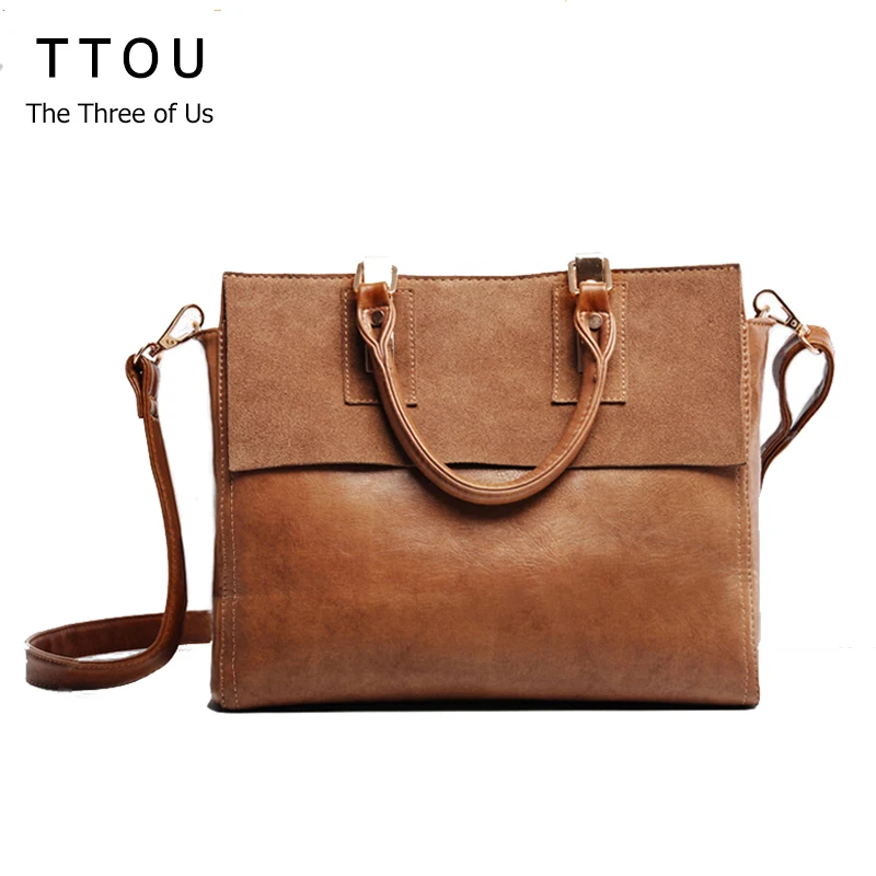 

TTOU Women Split Leather Handbag Vintage Patchwork Shoulder Bag Large Capacity Luxury Handbags Lady Bags Designer Tote bag