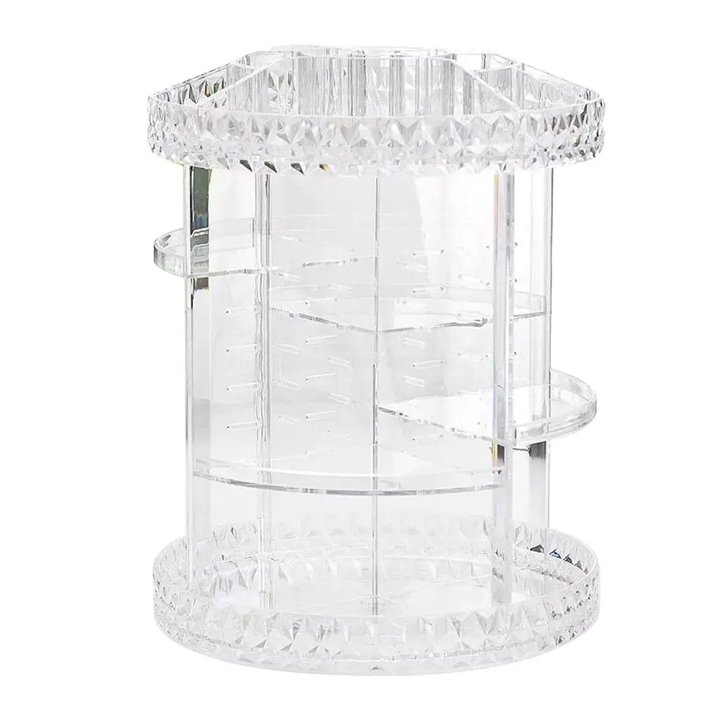 

1pcs Rotatable Acrylic Cosmetic Storage Box Diamond Pattern Transparent Cosmetic Case Products Display Box Desktop Shelf Tool