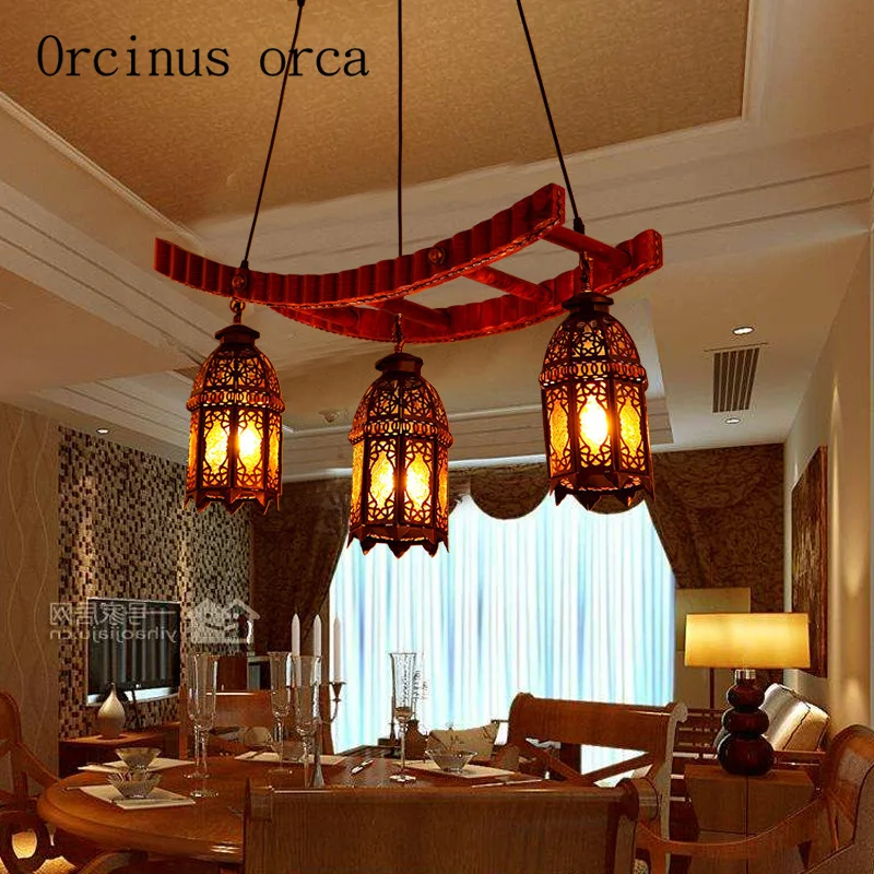 European Mediterranean retro solid wood chandeliers restaurants study