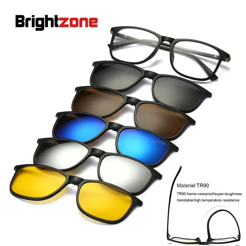 

Brightzone TR90 Vintage Sunglasses Magnetic Men Luxury Brand Women Clip On Optical Myopia Fashion Glasses Frame 5 Lens Polarized