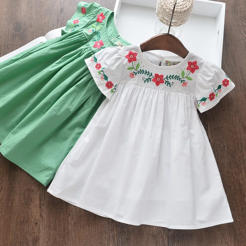 

Summer Girls Neck Cuffs Embroidered Flower Dresses Children's Clothes Wholesale