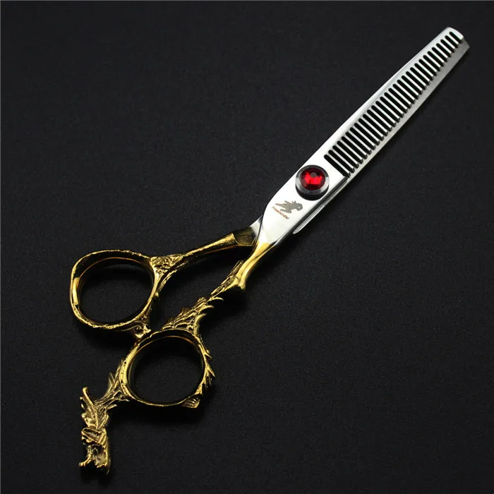 6,0 дюймовые Парикмахерские ножницы с золотыми ручками дракона, парикмахерские ножницы, плоская резка, зуборезка, филировочные ножницы - Цвет: thinning scissors