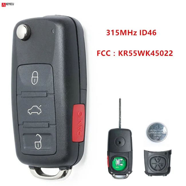 Запасной ключ KEYECU 3 + 1 кнопки дистанционный брелок 315 МГц ID46 для Volkswagen Touareg 2004 2005 2006