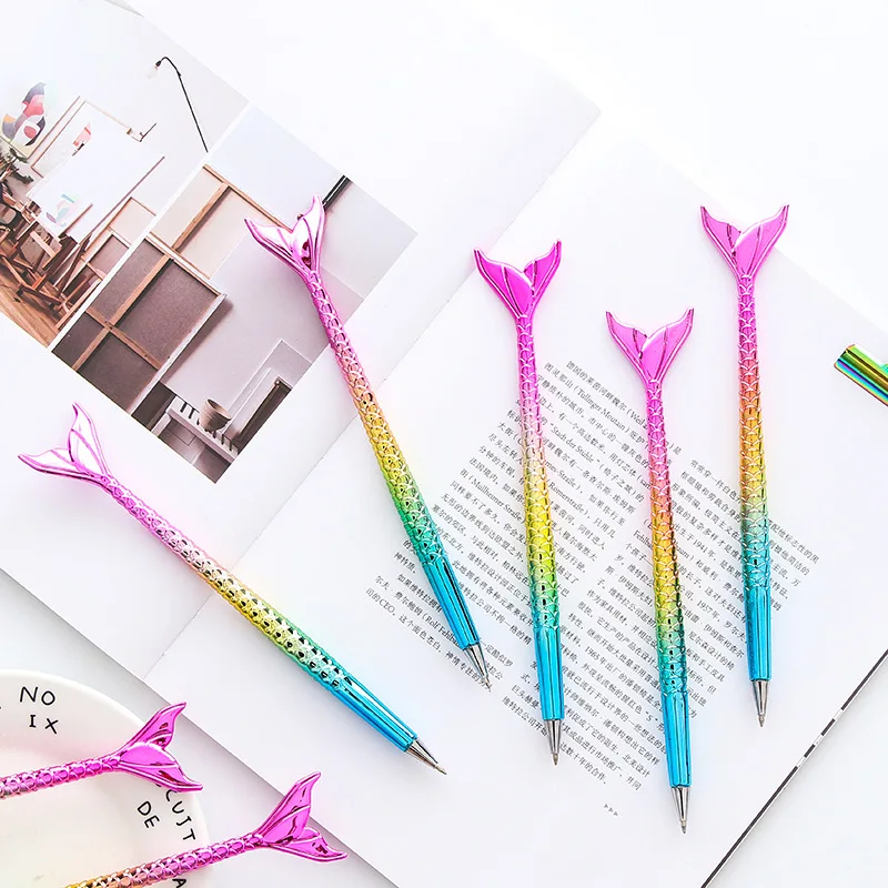 

New 10PCS Cute Mermaid Ballpoint Pen kawaii School Stationery Supplies Styling Fish Dazzling Ballpen Creative Office Gift