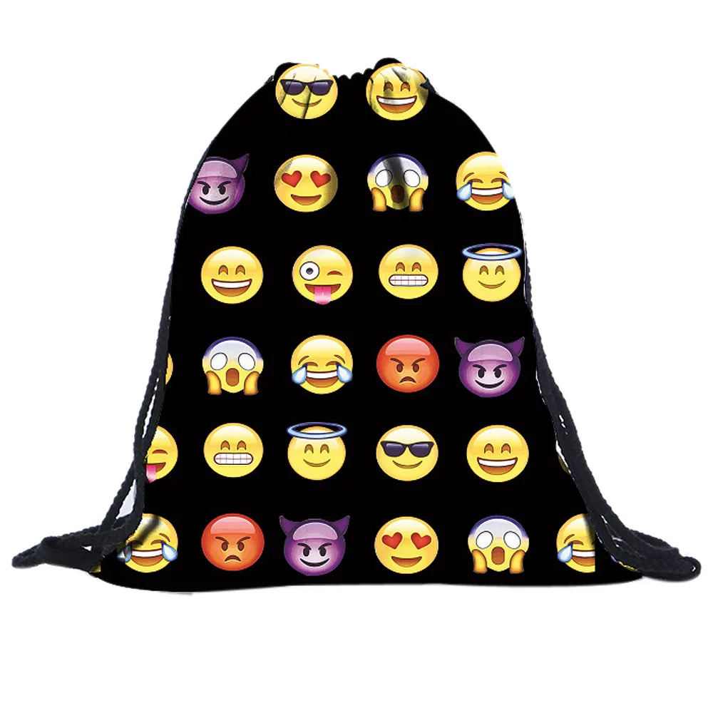 

Unisex Emoji 3D Printing Bag Polyester Drawstring Backpacks Sports School Teenage Backpack Large Capacity Below 20 Litre 10jul 4