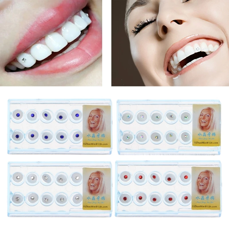 

JAVRICK 10pcs/Box 2mm Dental Colorful Crystal Tooth Fashion Jewelry Gem Decor with Box Teeth Decorations