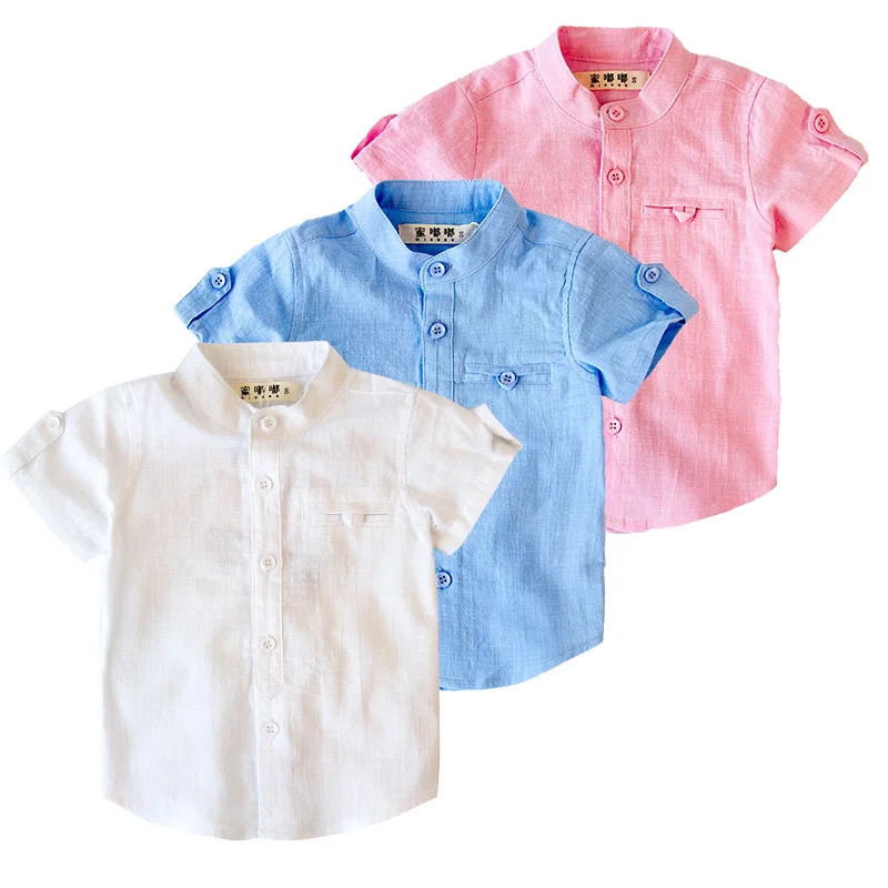 

2-10y children shirt cotton linen 2018 summer short-sleeve baby boys shirts thin breathable kids clothes top Muchacho camisetas