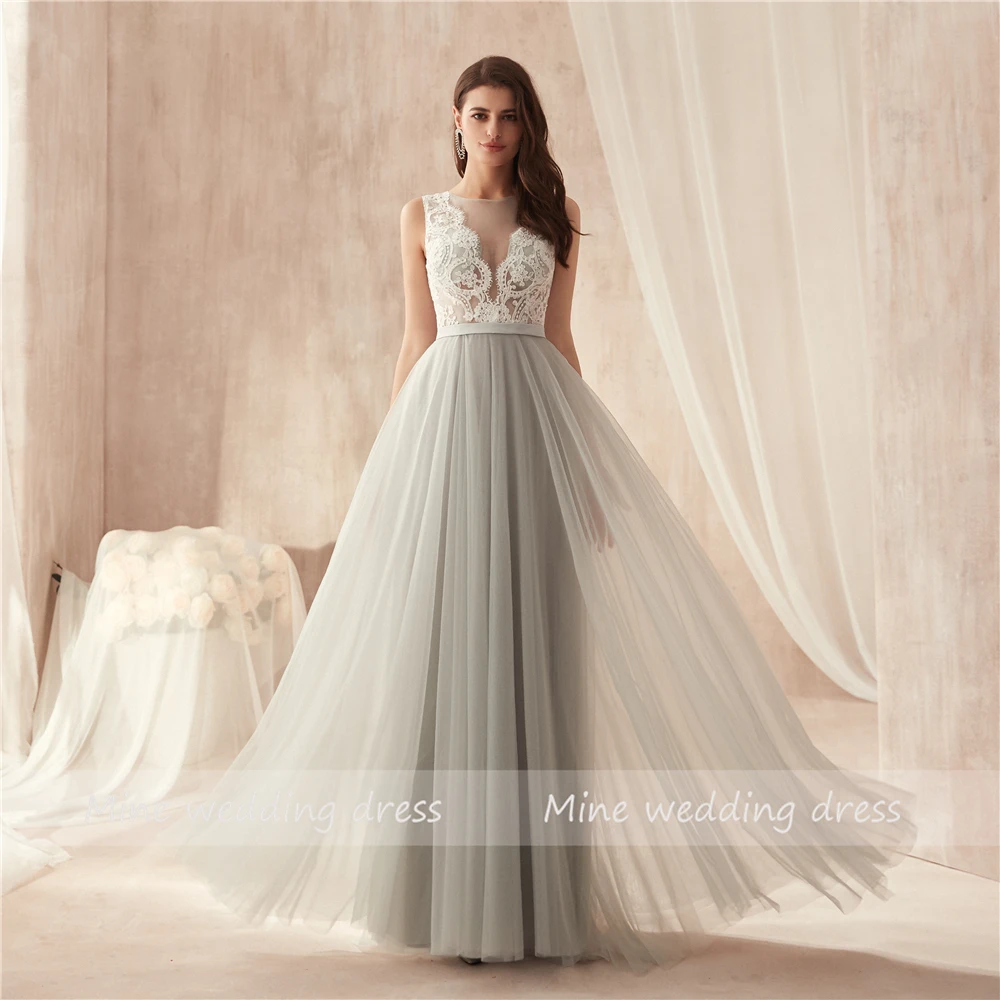 Decote em v Superior até o Chão Vestido de Noite Vestido de Baile Robe de Soiree Applique Branco Renda Tule Macio Ilusão Botão Voltar Longo 3 Vestidos de formatura