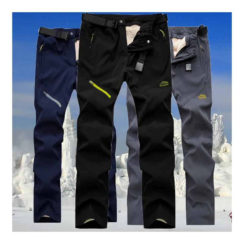 

Man Winter Warm Fish Waterproof Camp Trekking Fur Outdoor Hike Pants Men Climb ski Softshell Trousers Oversized Detachable Belt