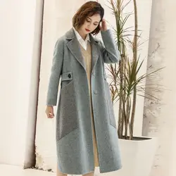100% новое высококлассное зимнее женское пальто из чистого кашемира, двустороннее шерстяное пальто с отворотом, длинное пальто из 2019