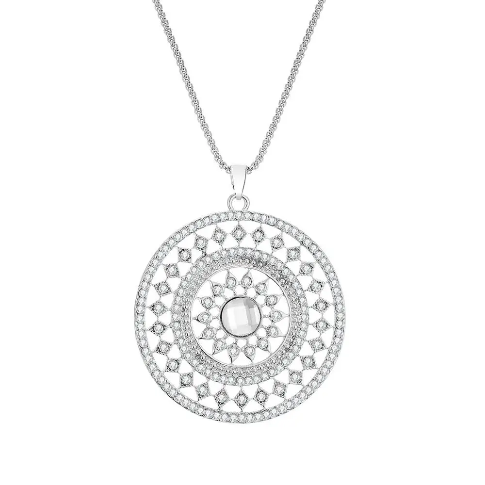Массивное большое круглое ожерелье с кулоном из кристаллов для женщин, золотые классические прозрачные стразы, этническое длинное ожерелье, модное ювелирное изделие, подарок - Окраска металла: Silver Color