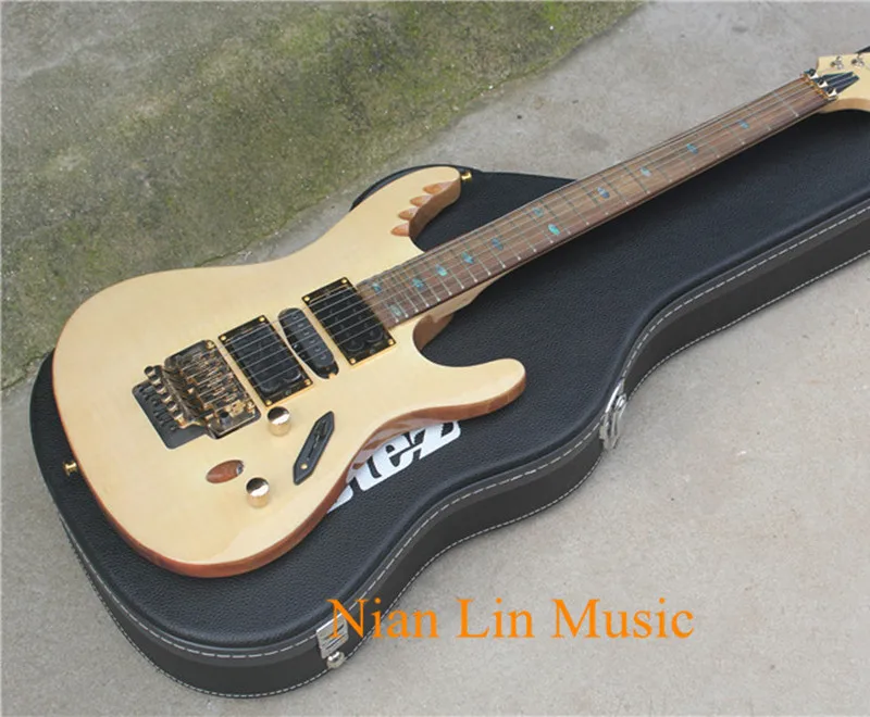 

6-String Electric Guitar,Natural wood Color Flame Maple Veneer,Gold Hardware,Rosewood Fingerboard with Abalone Fret Marks Inlay