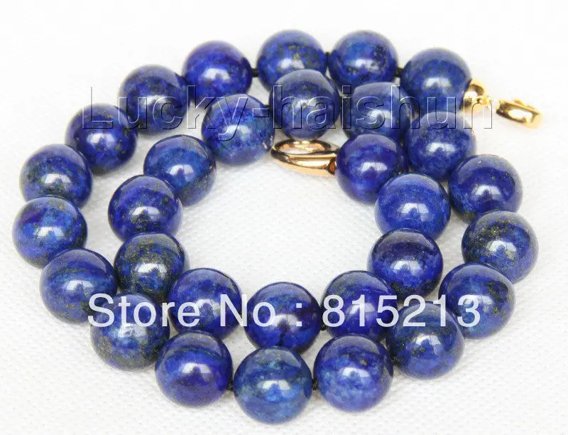 

ddh0052 natural 18" 14mm round lapis lazuli necklace filled gold clasp