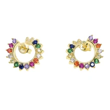 Новое поступление Двусторонняя красочные Радуга серьги-гвоздики из Кубического циркония для женщин Позолоченные Роскошные Круглый Круг великолепные стек