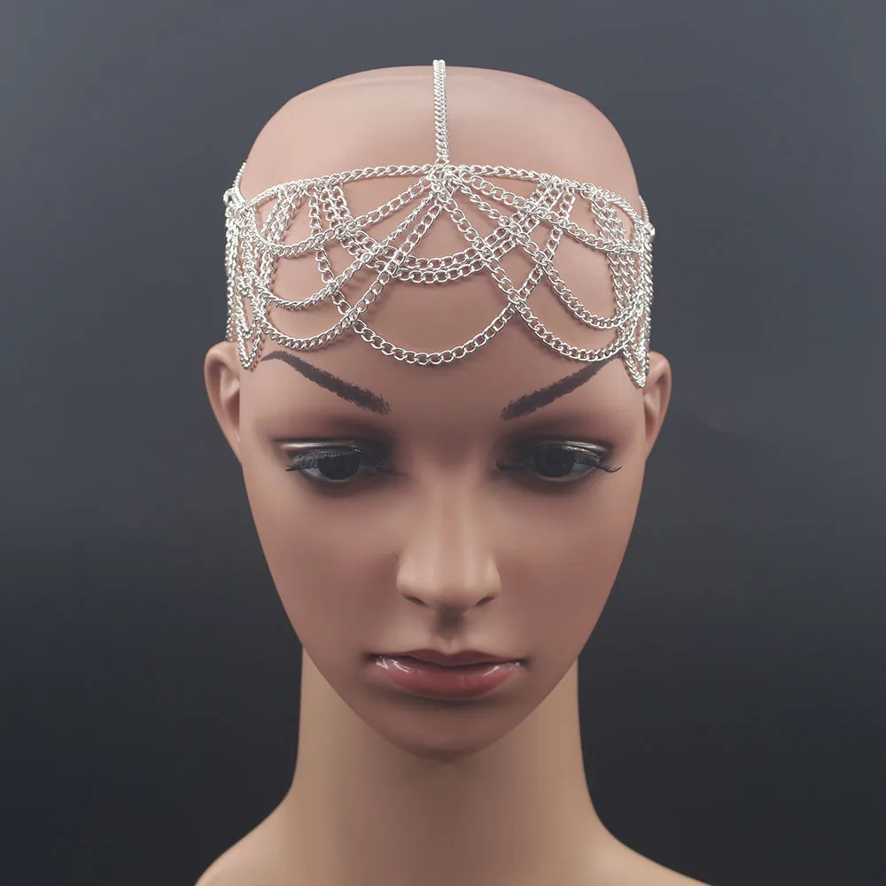 

Fashion Gold Silver color multilayer Tassels Head Chain Jewelry Chain Headband Head Luxury gold Hairwear Accesscories