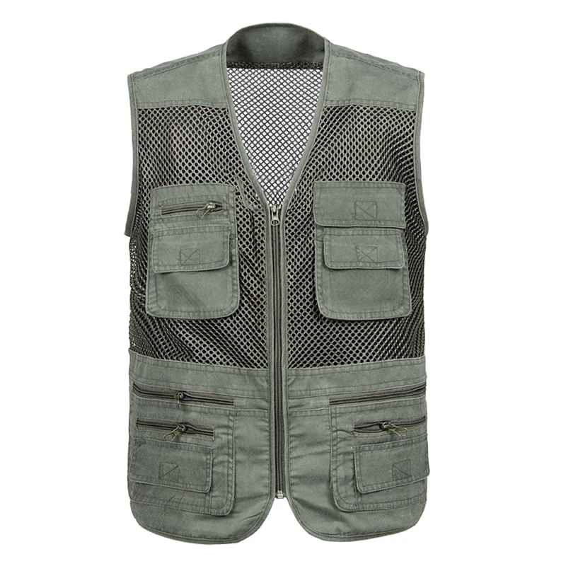 Goedkoop Grote Maat 2019 Mesh Sneldrogende Vesten Man met Veel Zakken Mens Ademend Multi pocket Vissen Vest Werk mouwloze Jas