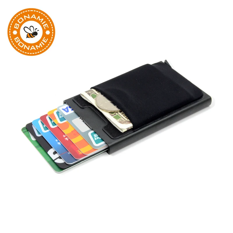 

BONAMIE Aluminum Card Case Wallet With Elasticity Back Pocket ID Credit Card Holder Automatic Pop up RFID Slim Wallet For Men