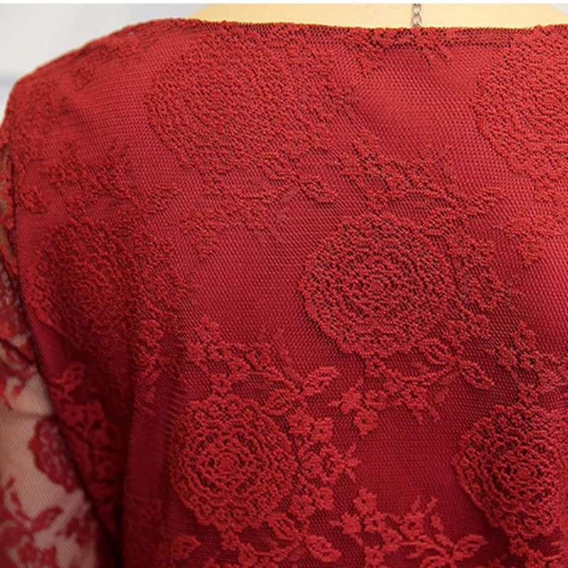 Плюс Размеры M-4XL Blusas Для Женщин Осенние Топы Кружевная рубашка Блузка с длинными рукавами красные рубашки кружева топы, женские блузки, Blusas Femininas R2194