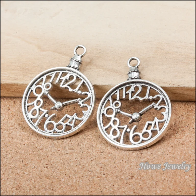 36pcs vintage hollow clock charm Antique silver Pendant DIY European