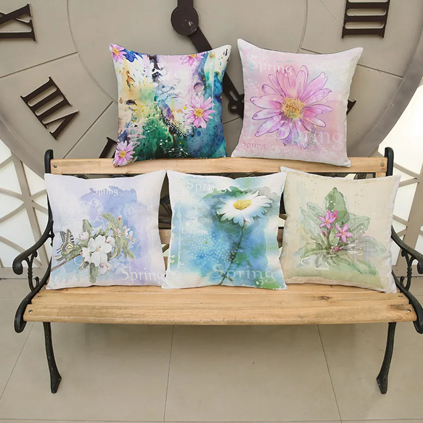 Cushion Cover Oil Painting Spring Flowers Artistic Decorative Pillows