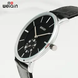 WEIQIN для мужчин s часы Роскошные брендовые ультра тонкие кварцевые наручные часы 2019 бизнес кожаный ремешок Relogio Masculino модные наручные часы