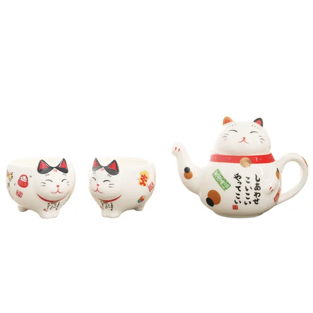 Cute Japanese Lucky Cat Porcelain Tea Set Creative Maneki Neko Ceramic