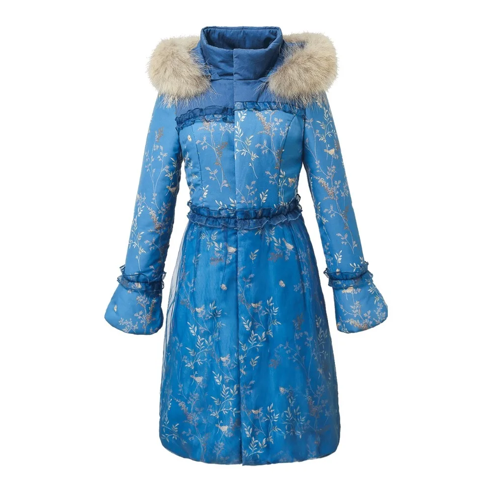 Новое зимнее плотное пальто для женщин с кружевами и заплатками, длинное пуховое Стеганое пальто для девушек, Женская юбка, стильные синие пальто S-3XL