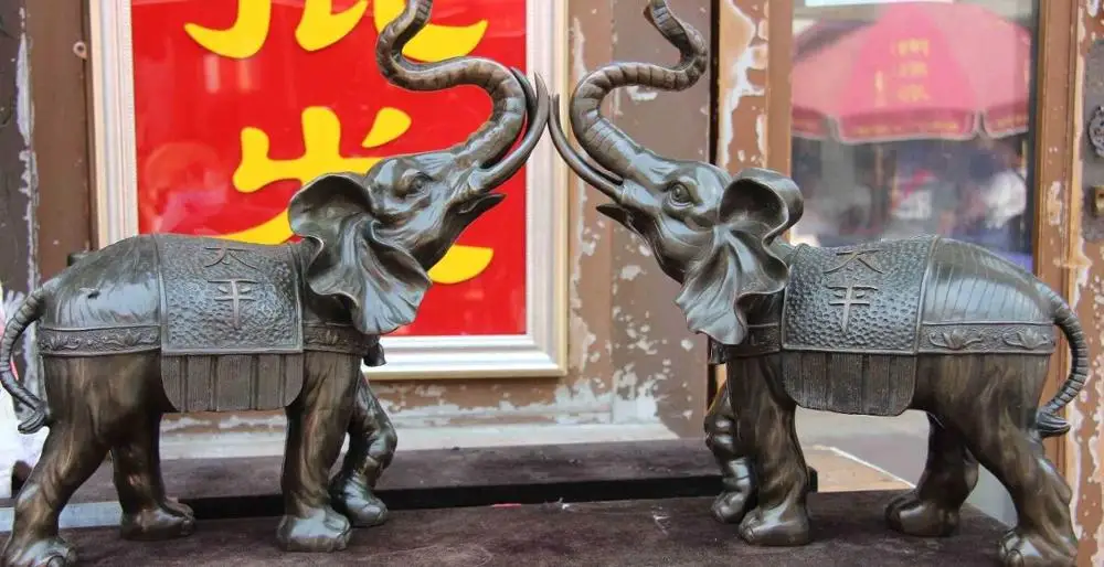 

16 China bronze Copper Feng Shui Auspicious Safety Peace Elephant sculpture Pair