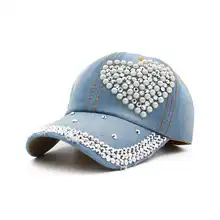 WZCX Новая мода геометрический горный хрусталь жемчужная инкрустация Повседневная бейсбольная кепка джинсовый материал весна лето женская шапка для взрослых