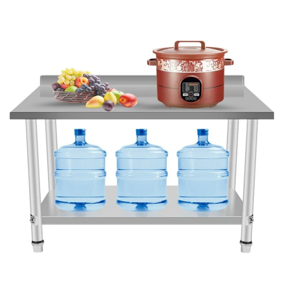 

150x60x90cm Kitchen Work Bench Stainless Steel Food Prepar Desk 2 Layers Adjustable Kitchen Catering Table With Backsplash