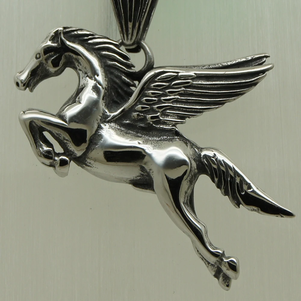 

success symbol flying wing horse 316L stainless steel bike pendant necklace