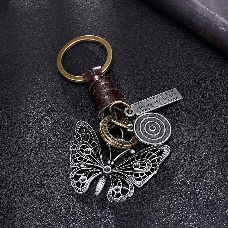 

Beautiful butterfly suspension pendant metal leather keychain for girls Car keys chain Women bag handbag purse charms men gifts