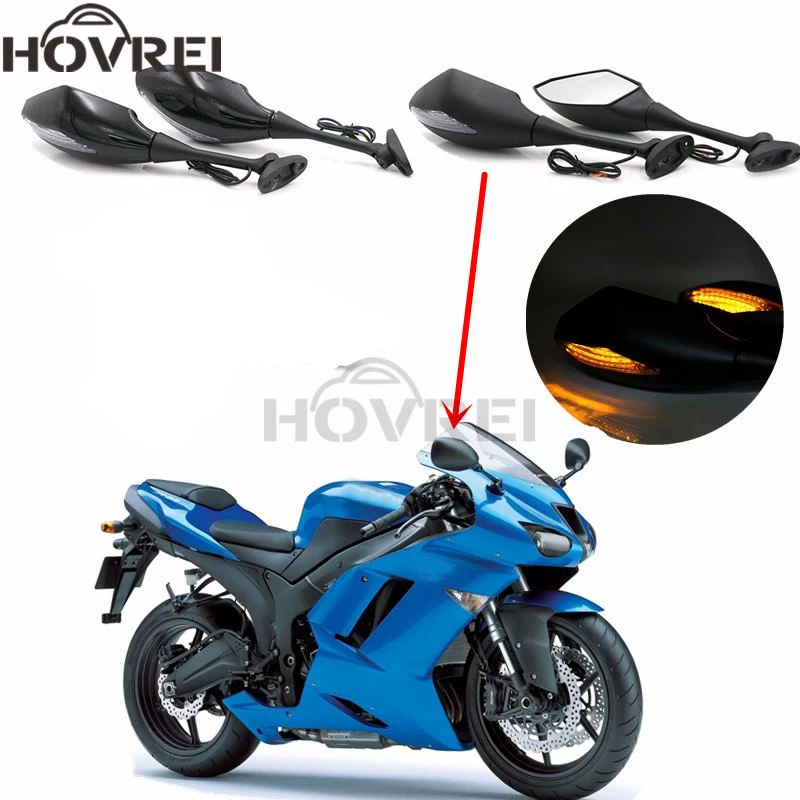 

Black Motorcycle Rearview side Mirrors Turn Signals LED Lights for Hyosung Honda Yamaha Kawasaki ZX6R 636 7R 9R 10R ex250