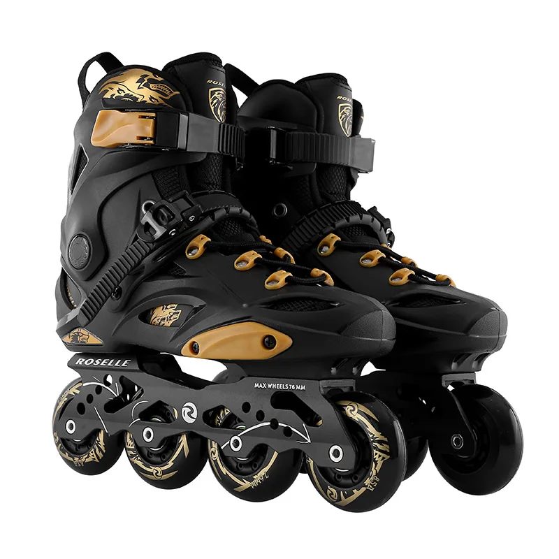 

LK718 Single Row PU+TPR Roller Skates Gold Adult Skating Shoes Carbon Fiber Skating Shoes Men Women Roller Skates Patines