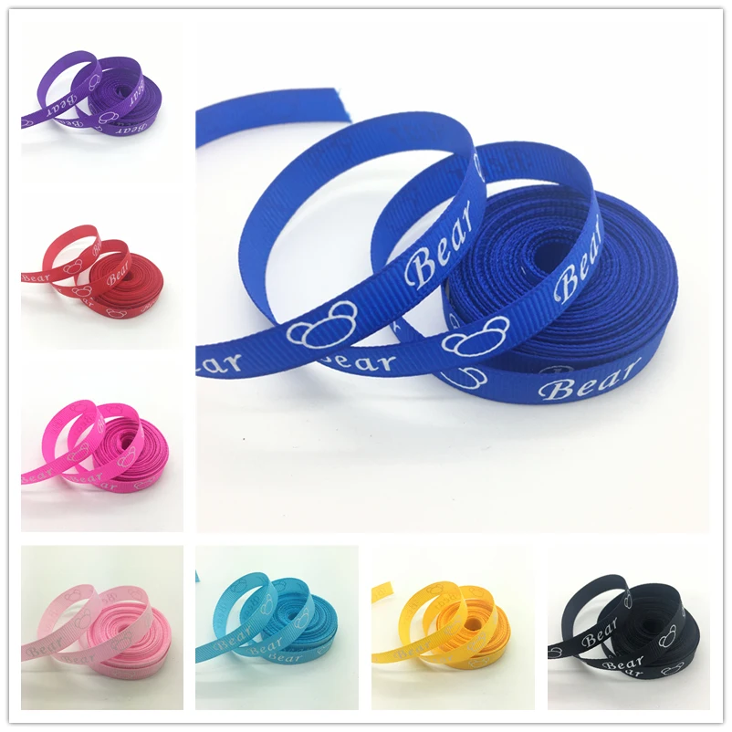 

5yards/lot 3/8" 10mm Grosgrain Ribbon Printing Bear For Wedding Christmas Decoration DIY Sewing Craft #14