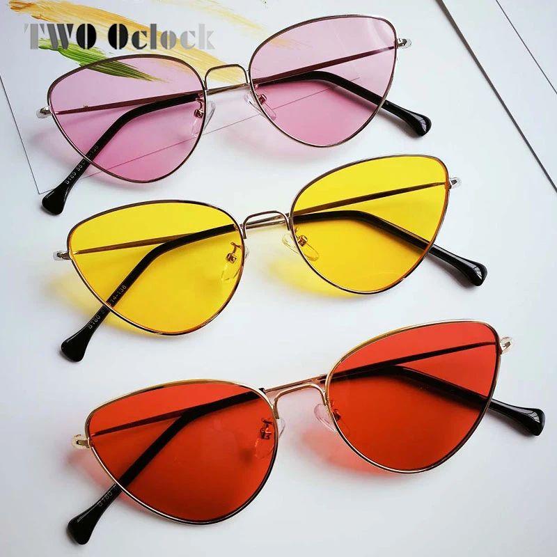 

TWO Oclock 2018 New Cat Eye Women Sunglasses Tinted Color Lens Vintage Sun Glasses Female Eyewear Red UV400 Sunglases 8A1747