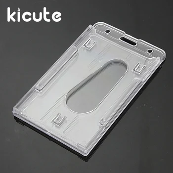 

Kicute 2pcs Hot Sale Vertical Hard Transparent Plastic Badge Holder Double Card ID Bussiness Office School Stationery 10x6cm