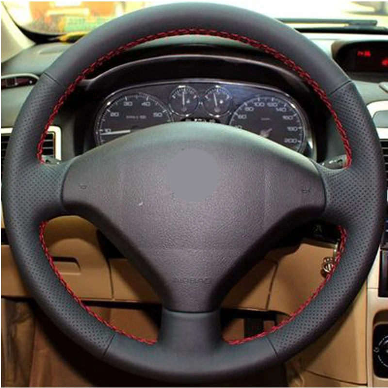Black Artificial Leather Car Steering Wheel Cover for Peugeot 307