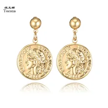 Tocona, Ретро стиль, Аватар, монета, подвеска, металлические висячие серьги, панк, золотой сплав, свисающие серьги с бриллиантами для женщин, массивные ювелирные изделия 3459
