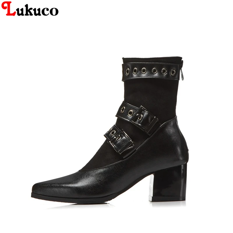 

Lukuco 2018 Russian Botas Woman Mortorcycle Boots Short Plush Large Size 34-48 High Quality Pumps Handmade Fast Shipping Shoes